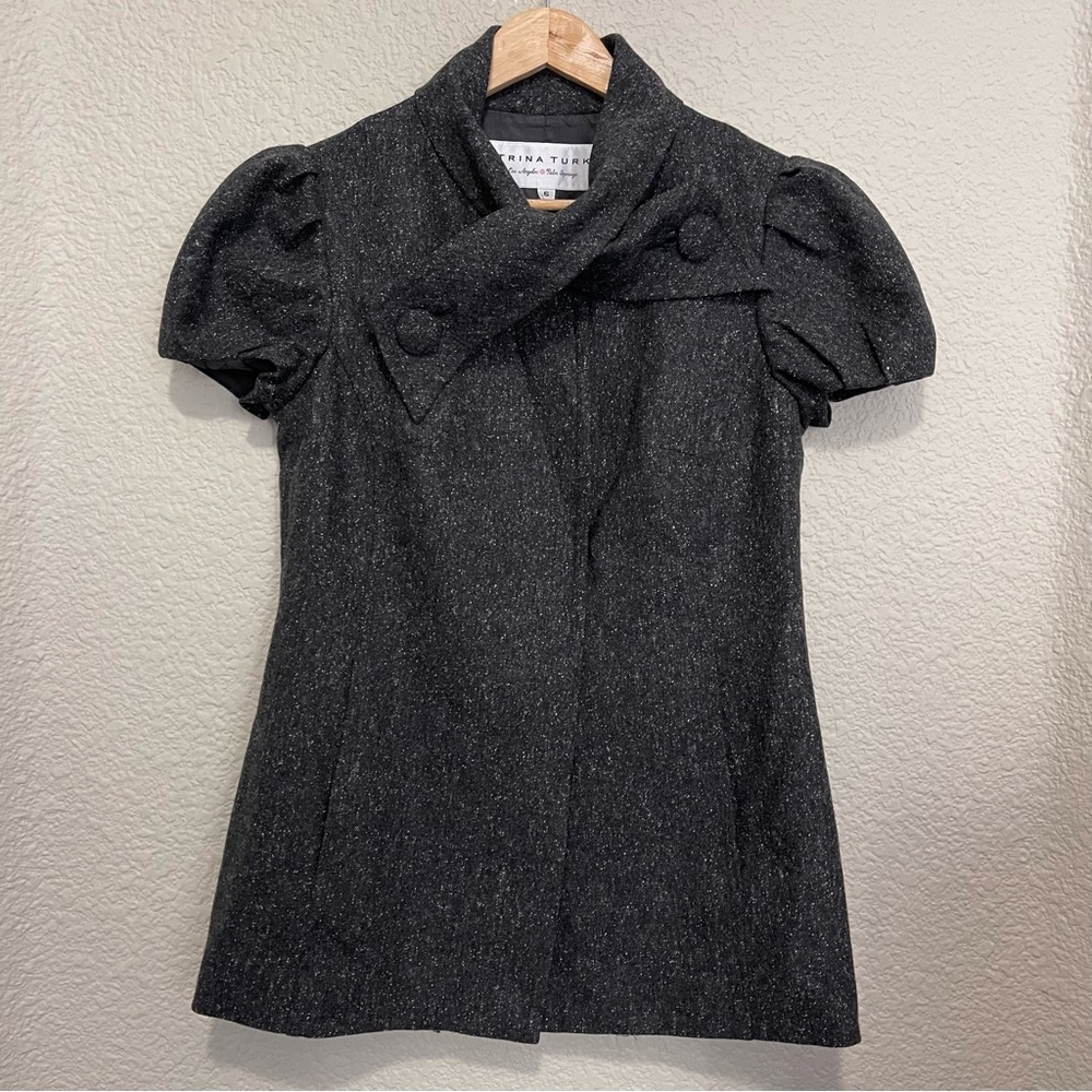 Trina Turk Wool Blend Cap Sleeves Gray Blazer size 6